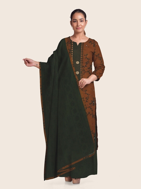 

Pothys Brown & Black Printed Unstitched Dress Material