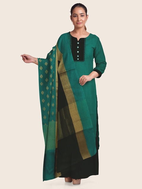 

Pothys Green & Black Printed Unstitched Dress Material