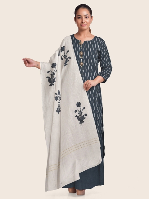 

Pothys Blue & White Printed Unstitched Dress Material