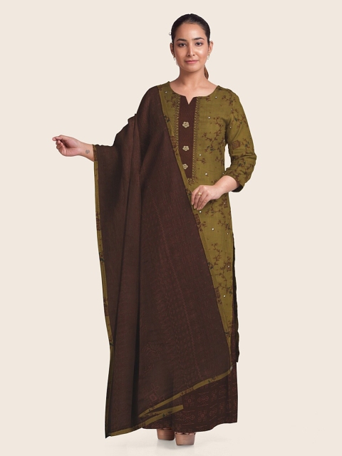 

Pothys Mustard & Maroon Printed Unstitched Dress Material