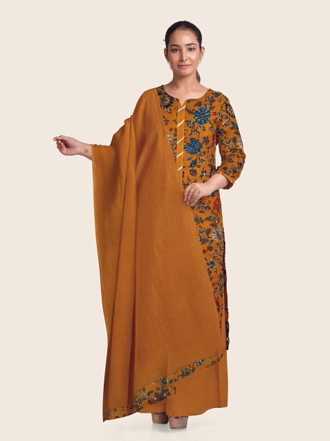 

Pothys Orange & Blue Printed Unstitched Dress Material