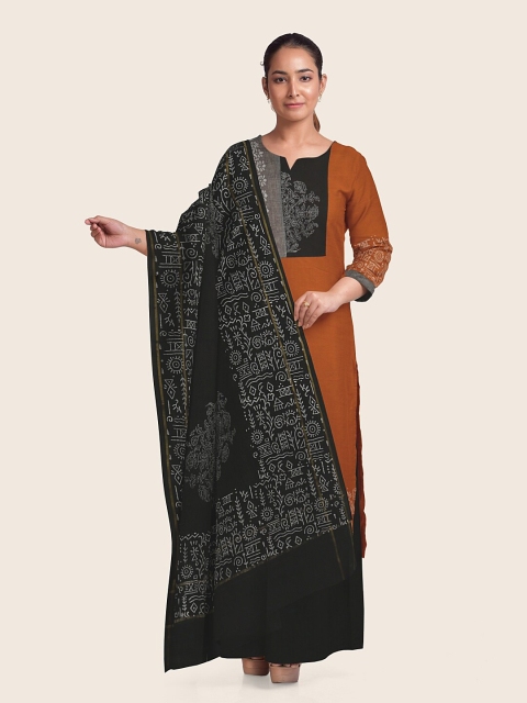 

Pothys Brown & Black Printed Pure Cotton Unstitched Dress Material