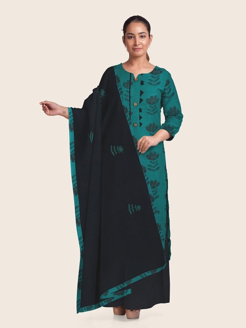 

Pothys Teal & Black Embroidered Unstitched Dress Material