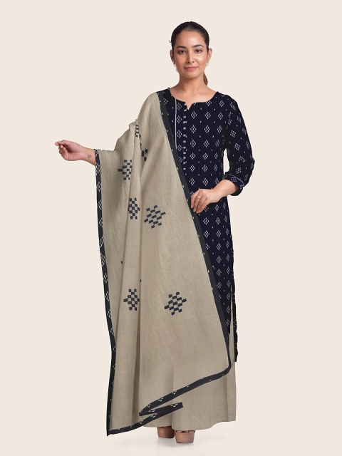 

Pothys Navy Blue & Grey Printed Unstitched Dress Material