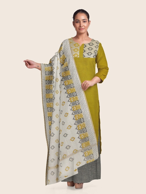 

Pothys Yellow & Grey Printed Pure Cotton Unstitched Dress Material