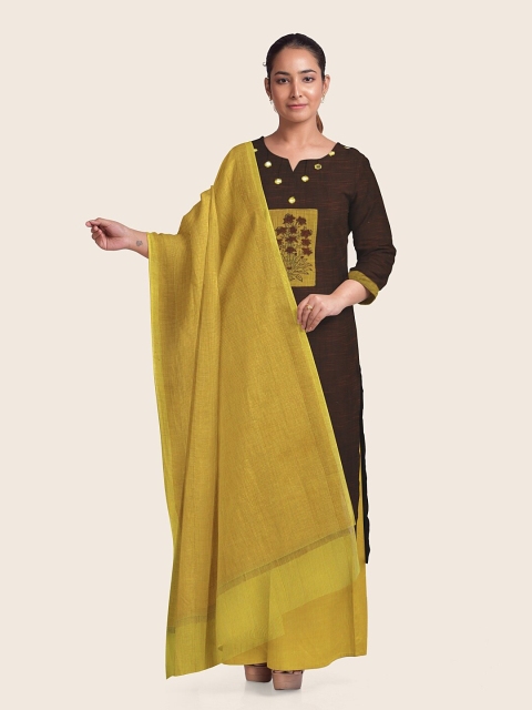 

Pothys Brown & Yellow Printed Pure Cotton Unstitched Dress Material