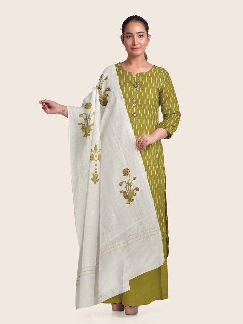 

Pothys Green & White Printed Unstitched Dress Material
