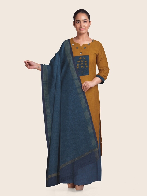 

Pothys Orange & Navy Blue Printed Pure Cotton Unstitched Dress Material
