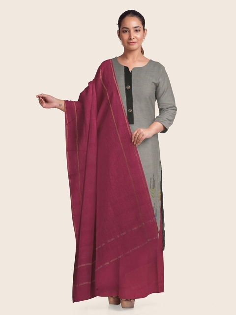 

Pothys Grey & Magenta Printed Pure Cotton Unstitched Dress Material