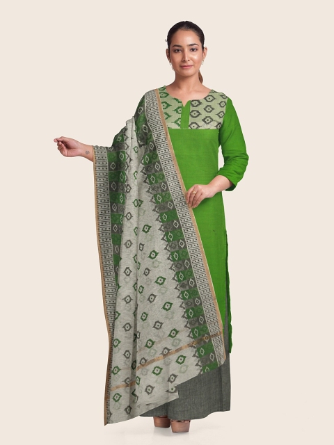 

Pothys Green & Grey Printed Pure Cotton Unstitched Dress Material