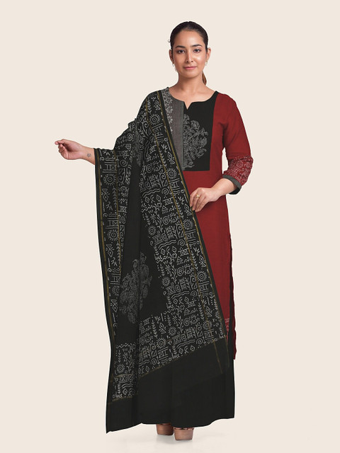 

Pothys Red & Black Printed Pure Cotton Unstitched Dress Material