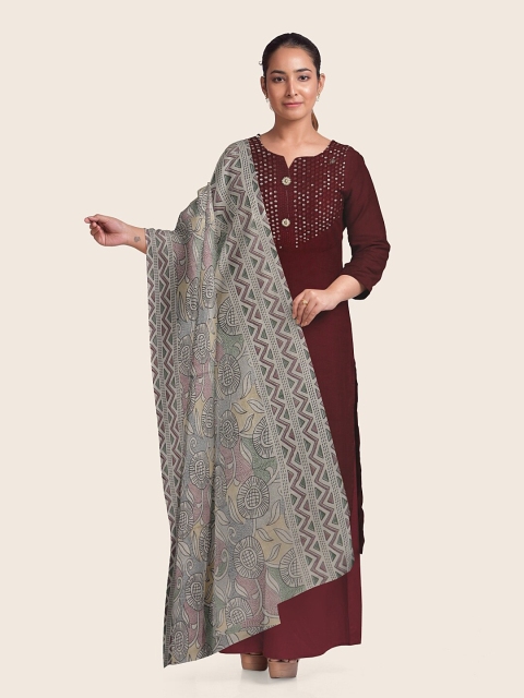 

Pothys Maroon & Grey Printed Unstitched Dress Material