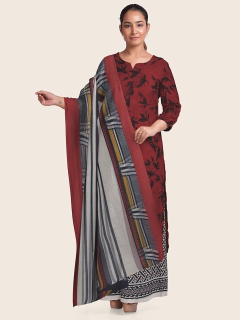 

Pothys Red & White Printed Unstitched Dress Material