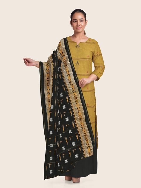 

Pothys Gold & Black Printed Pure Cotton Unstitched Dress Material