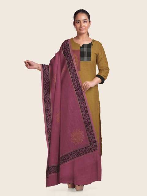 

Pothys Mustard & Magenta Printed Pure Cotton Unstitched Dress Material