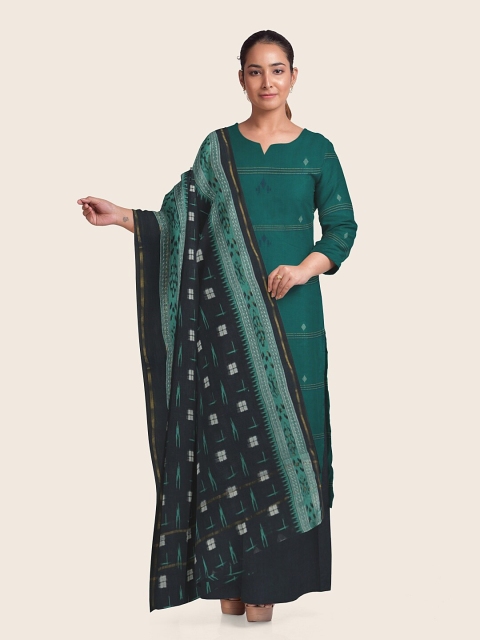 

Pothys Green & Black Pure Cotton Unstitched Dress Material