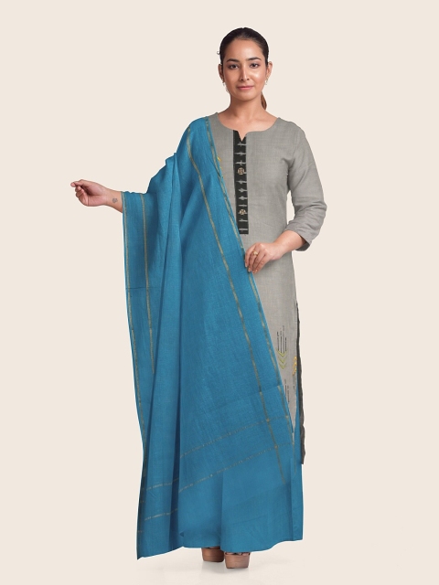 

Pothys Grey & Blue Printed Pure Cotton Unstitched Dress Material