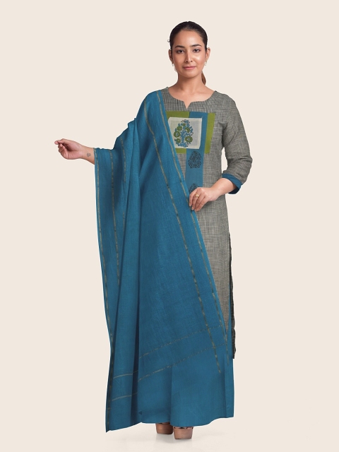 

Pothys Women Grey & Blue Printed Unstitched Dress Material