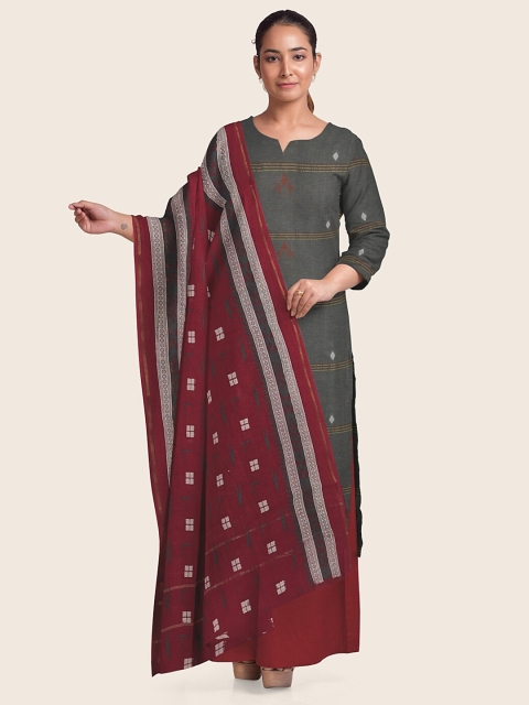 

Pothys Grey & Maroon Pure Cotton Unstitched Dress Material