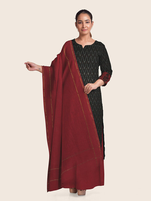 

Pothys Black & Maroon Printed Pure Cotton Unstitched Dress Material