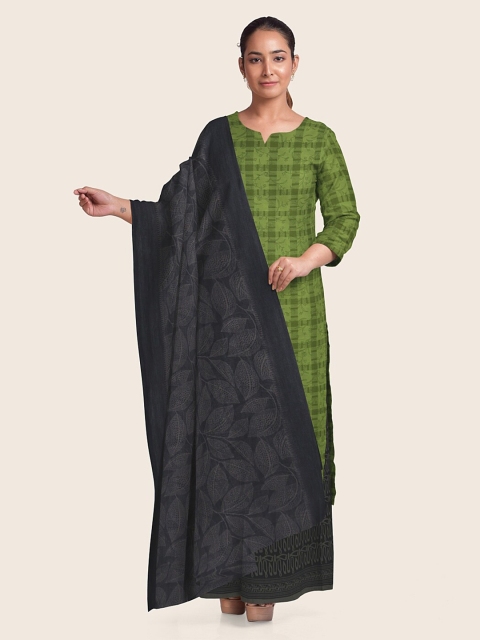 

Pothys Green & Black Printed Unstitched Dress Material