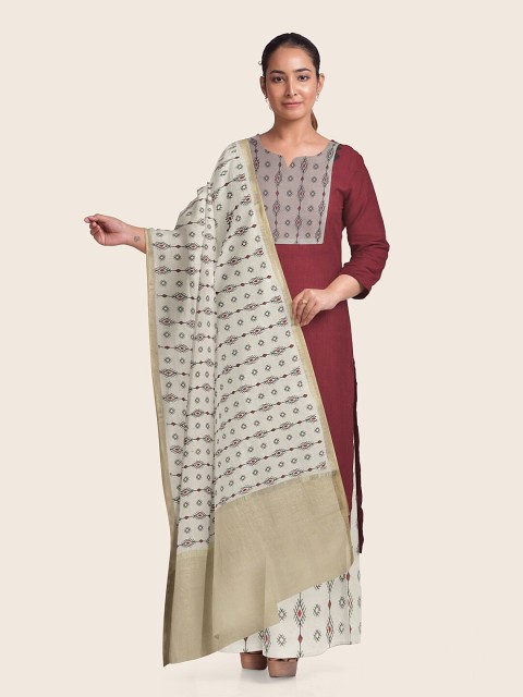 

Pothys Pink & Off White Printed Pure Cotton Unstitched Dress Material