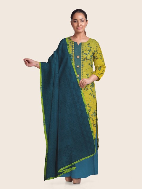 

Pothys Women Green & Blue Printed Unstitched Dress Material