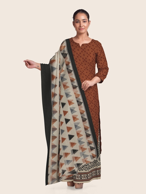 

Pothys Rust & Black Printed Unstitched Dress Material