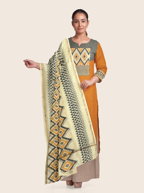 

Pothys Mustard & Grey Printed Pure Cotton Unstitched Dress Material