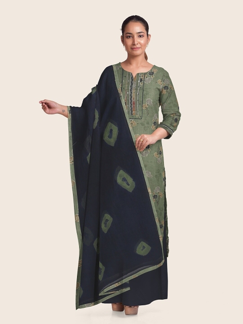 

Pothys Women Green & Blue Printed Unstitched Dress Material
