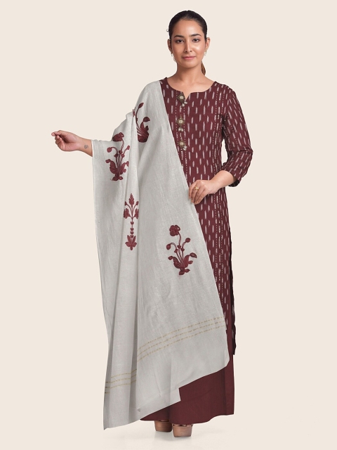 

Pothys Maroon & Grey Printed Unstitched Dress Material