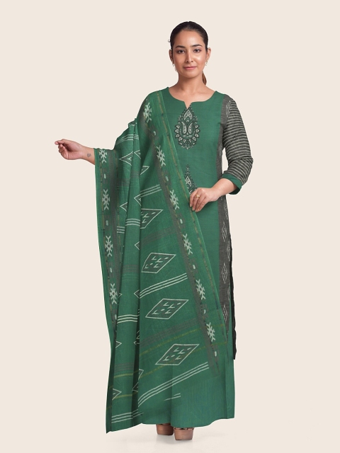 

Pothys Grey & Green Printed Pure Cotton Unstitched Dress Material