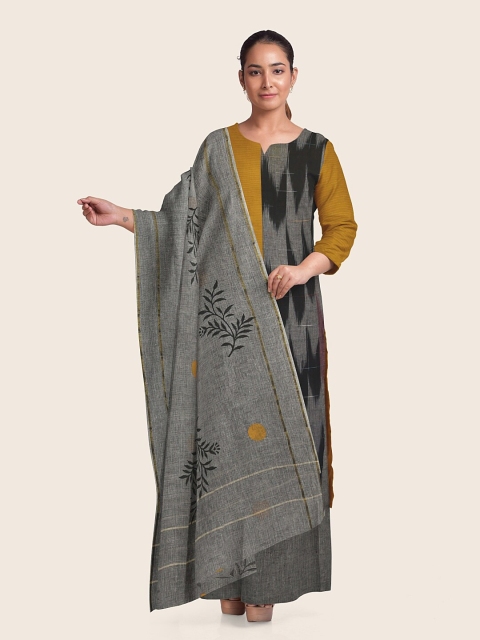 

Pothys Mustard & Grey Printed Pure Cotton Unstitched Dress Material