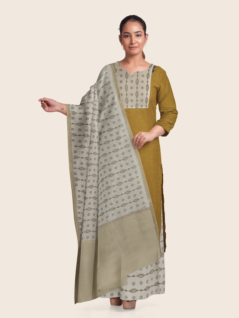 

Pothys Olive Green & Grey Printed Pure Cotton Unstitched Dress Material