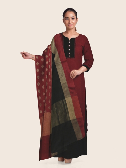 

Pothys Maroon & Black Printed Unstitched Dress Material