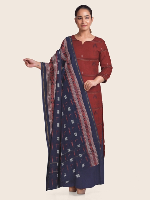 

Pothys Red & Blue Printed Pure Cotton Unstitched Dress Material