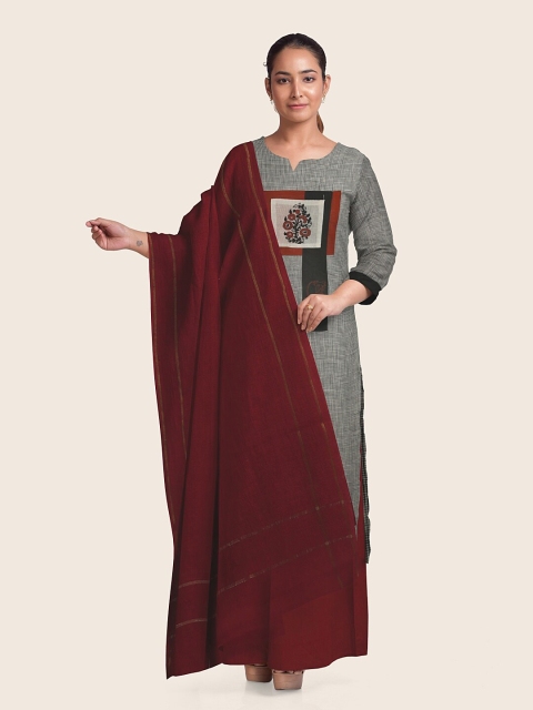 

Pothys Grey & Maroon Printed Pure Cotton Unstitched Dress Material