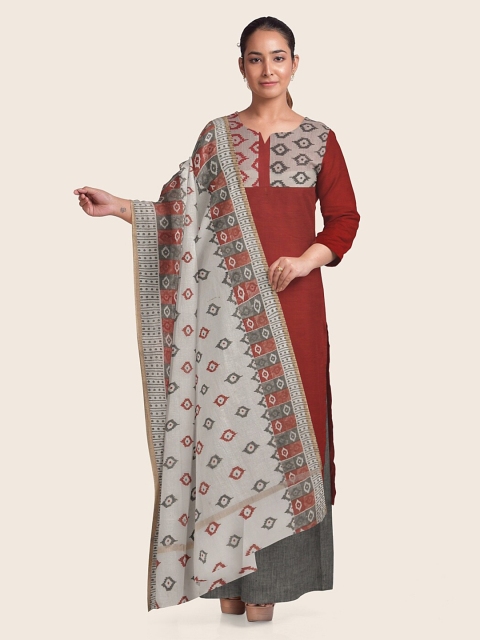 

Pothys Rust & Grey Printed Pure Cotton Unstitched Dress Material