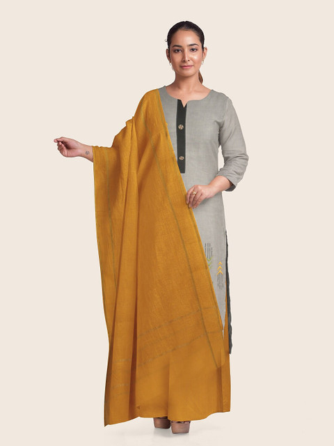 

Pothys Women Grey & Yellow Embroidered Unstitched Dress Material