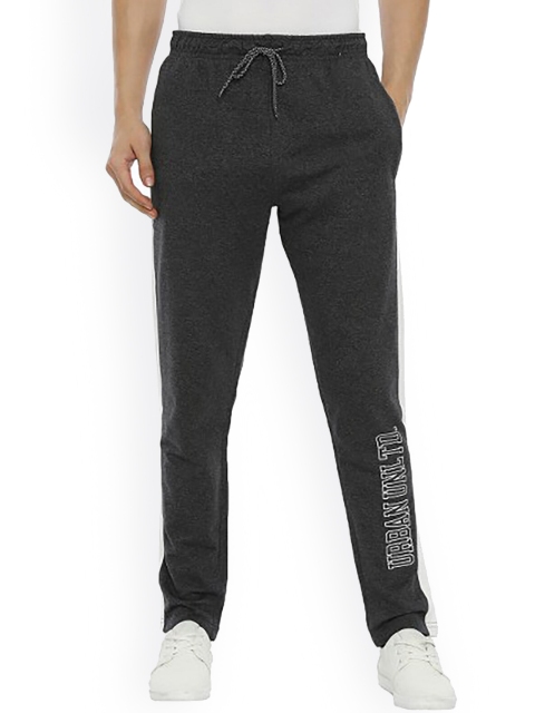 

MASH UNLIMITED Men Charcoal Grey-Coloured Solid Cotton Track Pants