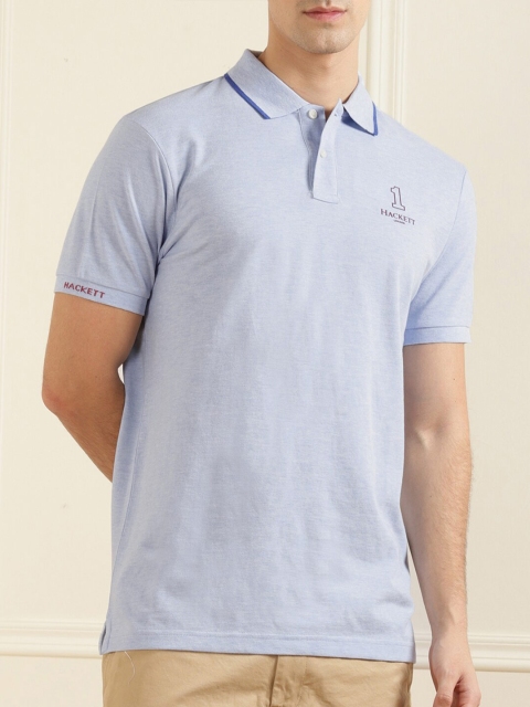 

HACKETT LONDON Men Blue Polo Collar Cotton T-shirt