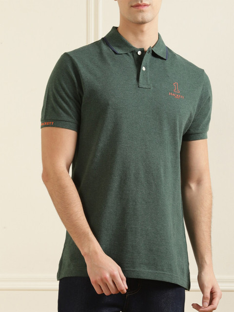 

HACKETT LONDON Men Green Polo Collar Cotton T-shirt