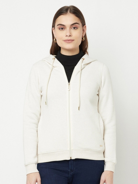 

METTLE Women White Hooded Fleece Sweatshirt