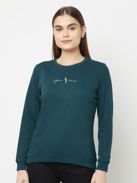 

METTLE Women Teal Blue Fleece Sweatshirt