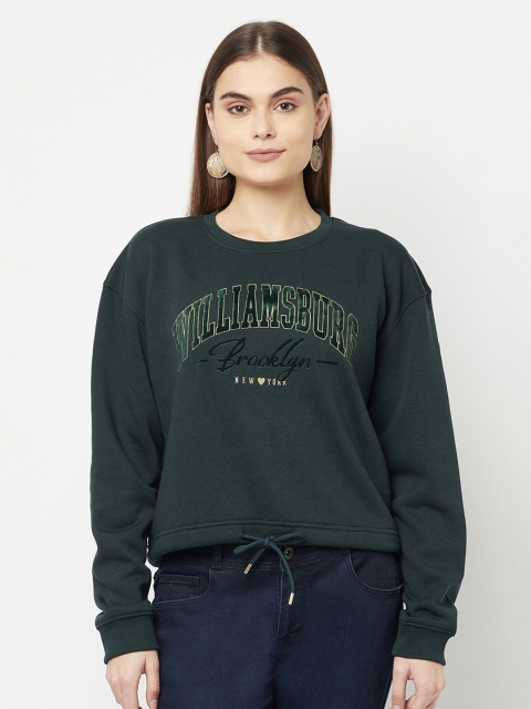 

METTLE Women Green Printed Fleece Sweatshirt