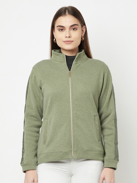 

METTLE Women Olive Green Fleece Sweatshirt