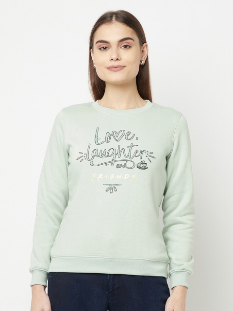 

METTLE Women Olive Green Printed Fleece Sweatshirt