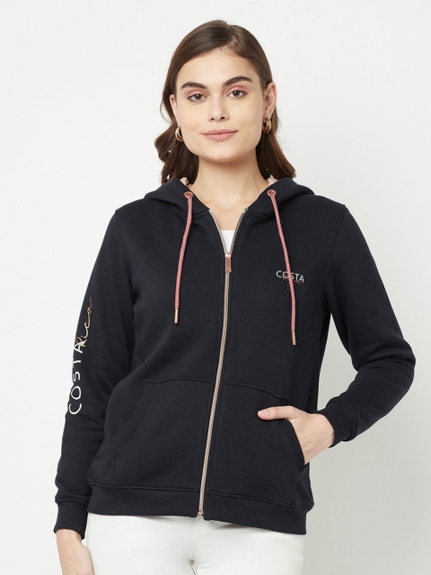 

METTLE Women Navy Blue Hooded Fleece Sweatshirt