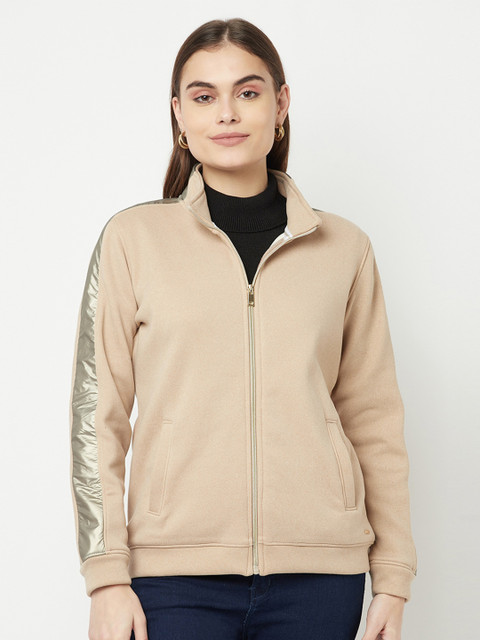 

METTLE Women Beige Hooded Fleece Sweatshirt