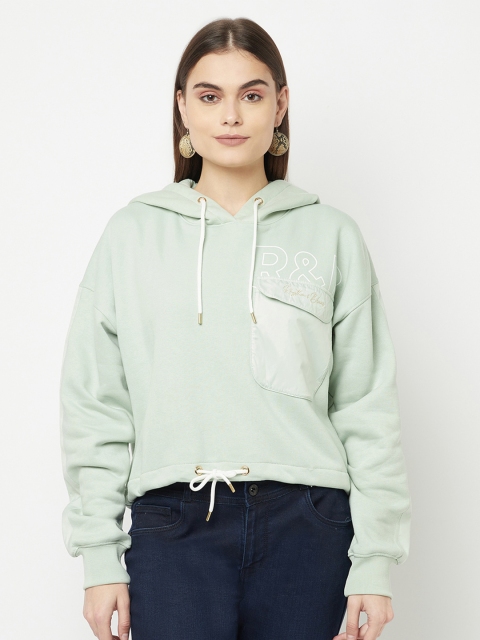 

METTLE Women Sea Green Hooded Fleece Sweatshirt